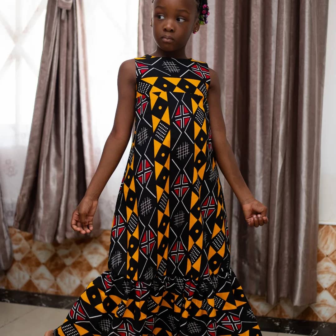 Retro threads, African print straight gown for girls